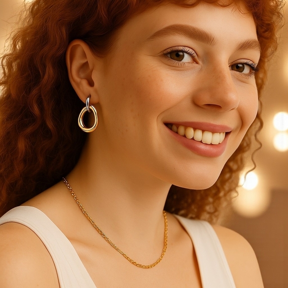 🆕️Versatile 2-in-1 Two-Tone 18K Gold Plated Stainless Steel Dainty Earrings ✨ - Picture 9 of 15